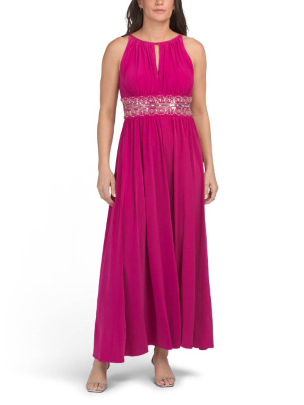 R&M RICHARDS Petite Beaded Waist Long Knit Maxi Dress